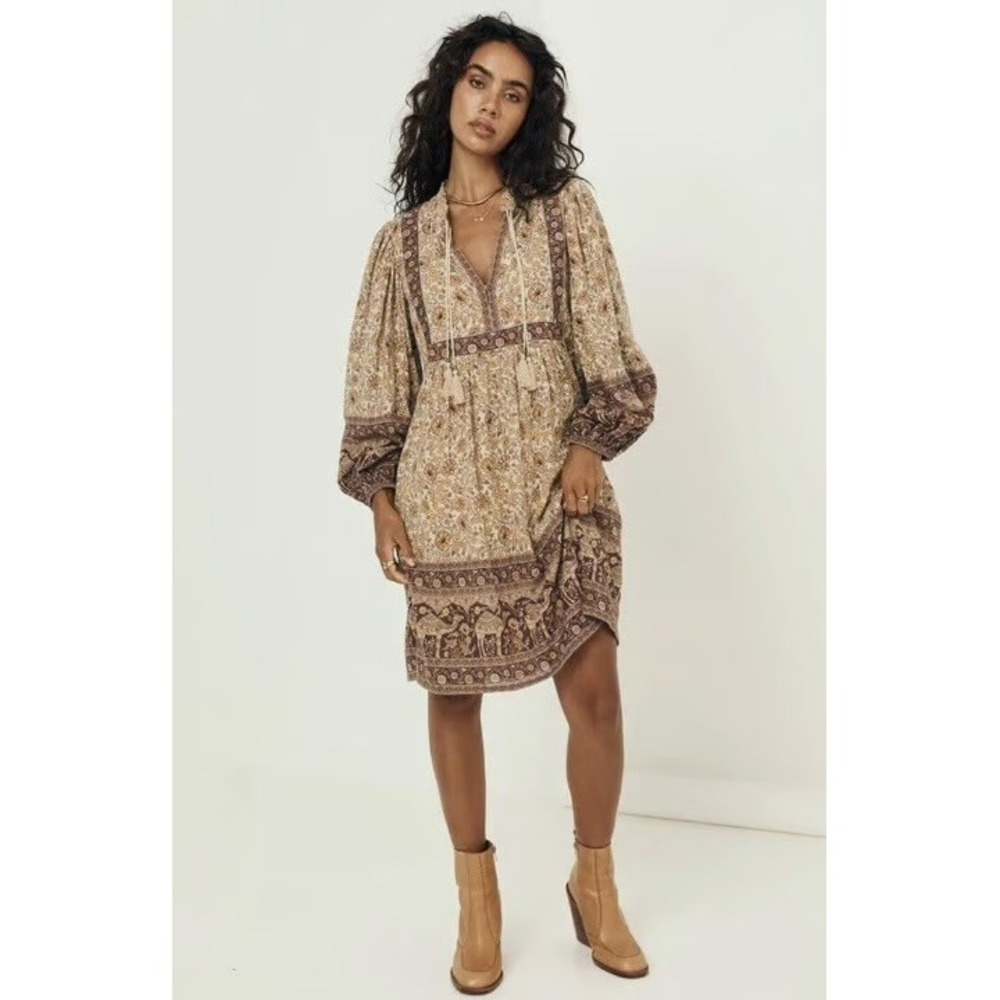 Spell & The Gypsy Collective Oasis Tunic Dress Women Medium Mustard‎ Floral Boho